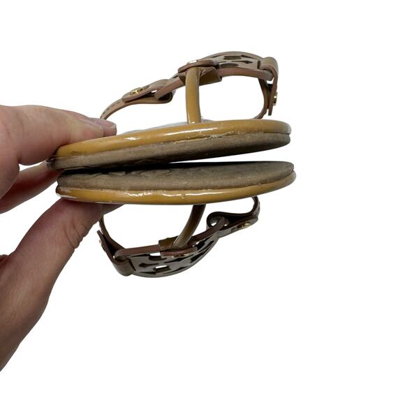 TORY BURCH Tan Caramel Patent Leather Miller Classic Designer Logo Sandals 7.5 - Picture 6 of 8